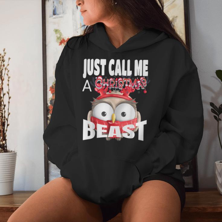 Just Call A Christmas Beast With Cute Little Owl Women Hoodie Gifts for Her