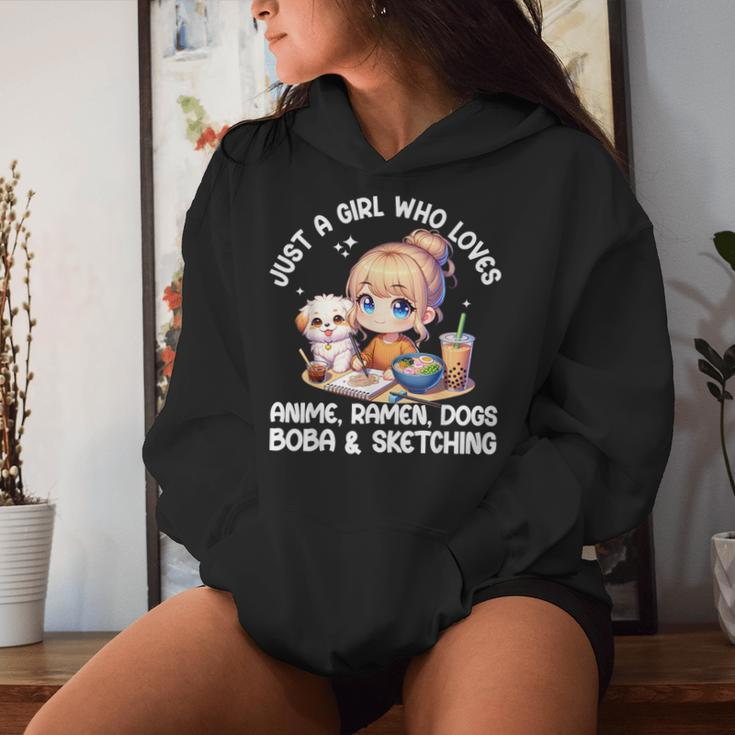 Just A Girl Who Loves Anime Ramen Dogs Boba And Sketching Women Hoodie Gifts for Her