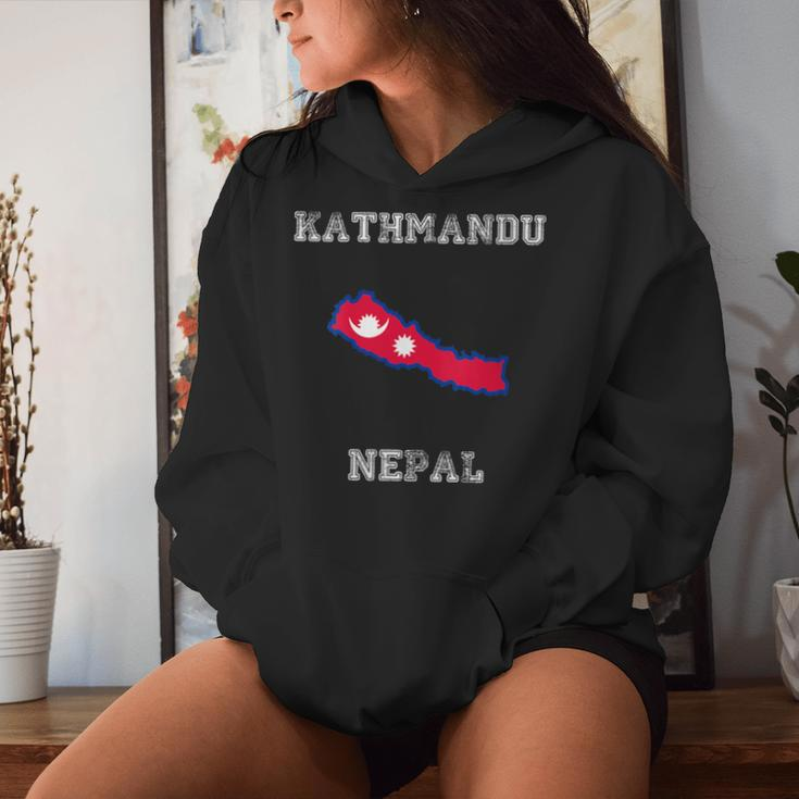 Kathmandu Nepal Vintage Nepal Flag Map Women Hoodie Gifts for Her