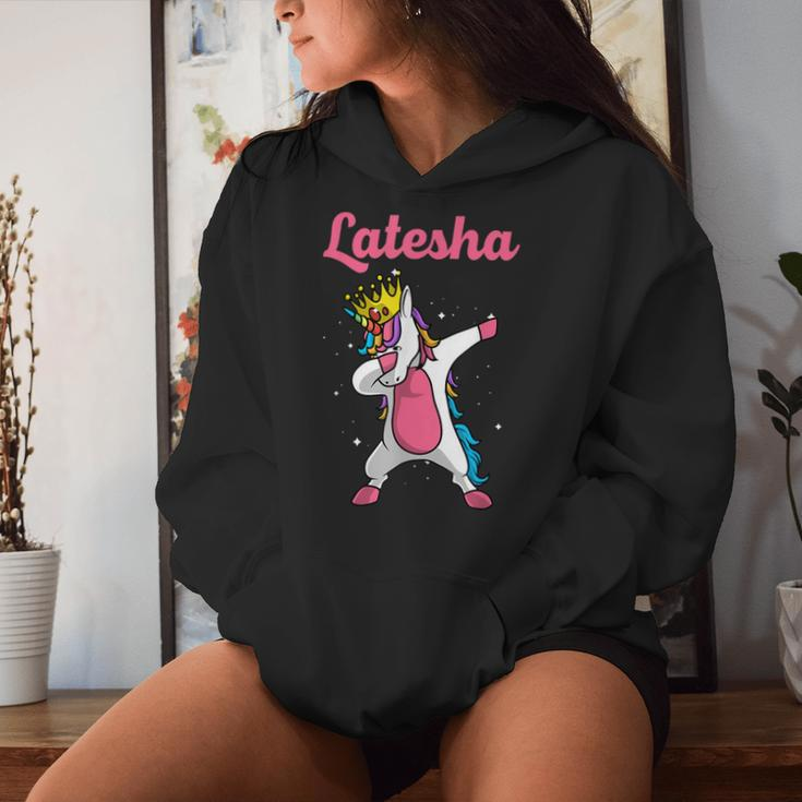 Latesha Name Personalized Birthday Dabbing Unicorn Queen Women Hoodie Gifts for Her