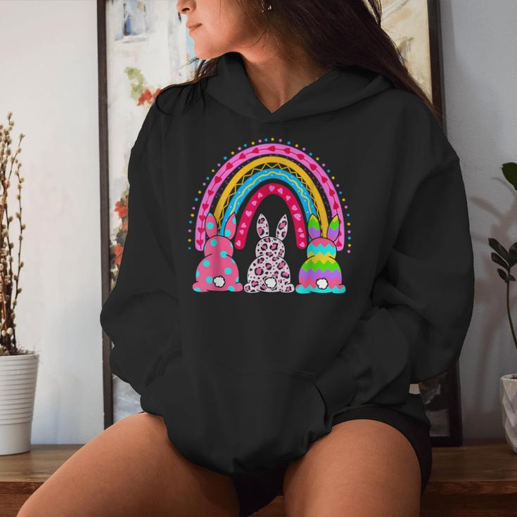 Leopard Rainbow Easter Bunny Rabbit Cute Happy Easter Women Hoodie Gifts for Her