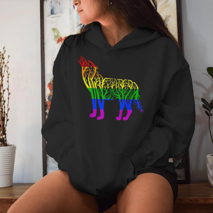 Lgbt Gay Pride Rainbow Flag Nature Forest Tree Wolf Women Hoodie Gifts for Her