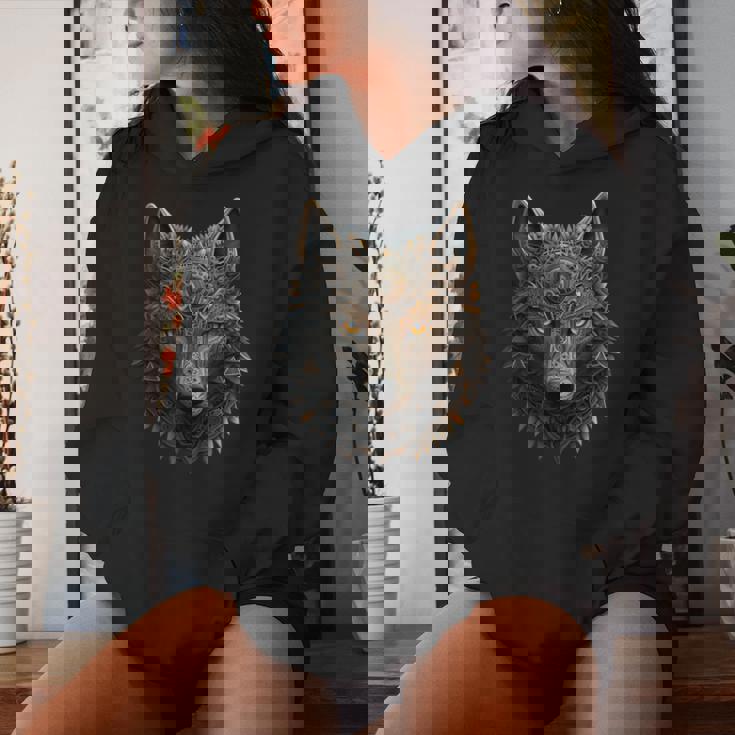 Lobo Mandala Ilustraciones Animal Estampado Amantes Animal Lo Sudadera con capucha para mujer Regalos para ella