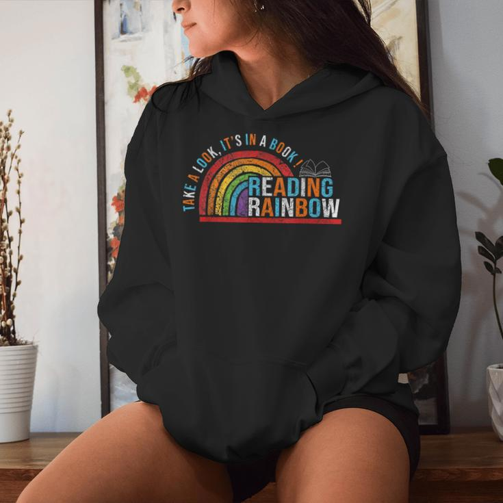 Take A Look A Book Vintage Reading Librarian Rainbow Women Hoodie Gifts for Her