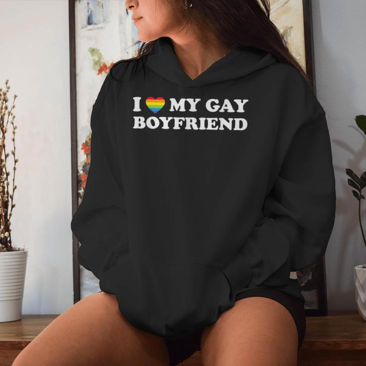 I Love My Gay Boyfriend Gay Pride Rainbow Women Hoodie Gifts for Her