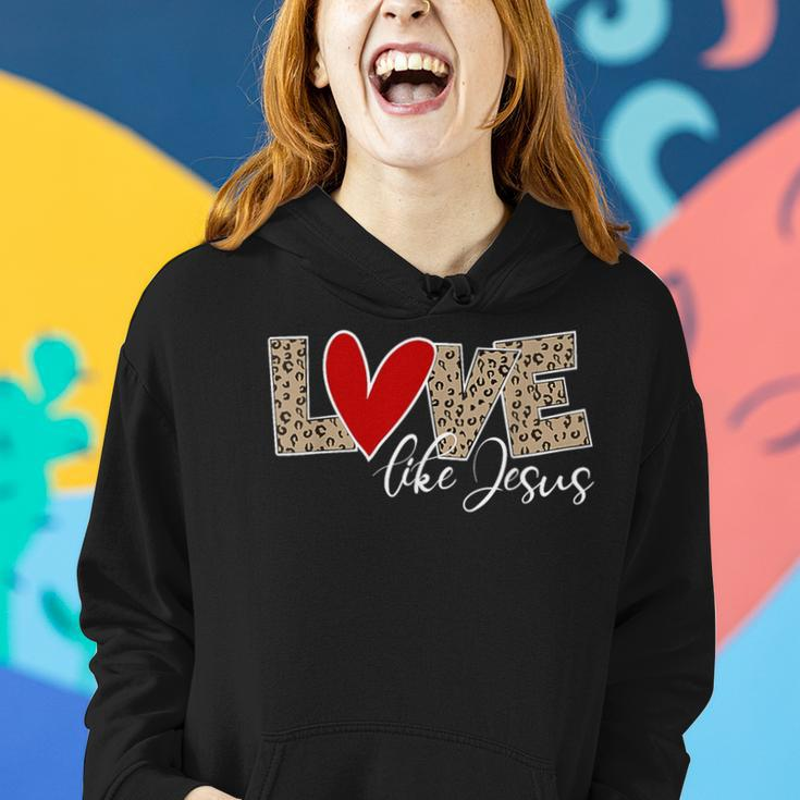 Love Like Jesus Leopard Red Heart Christian Valentines Day Women Hoodie Gifts for Her