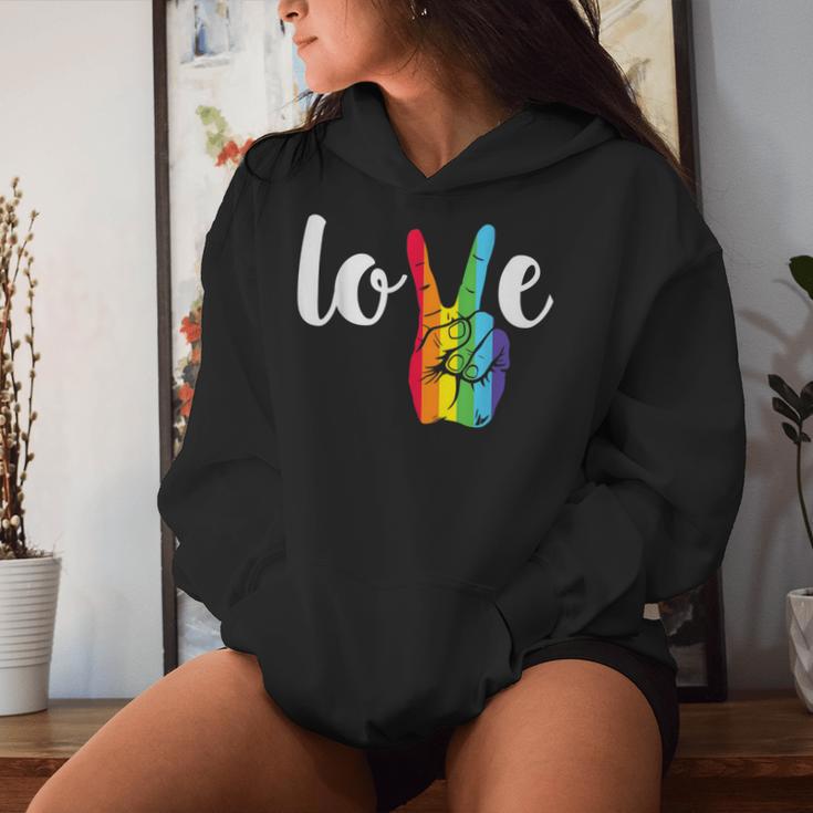 Love Win Rainbow Peace Sign Lesbian Gay Lgbtq Flag Pride Women Hoodie Gifts for Her