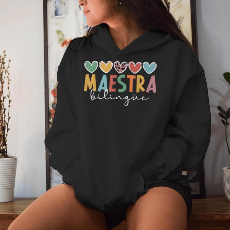 Maestra Bilingue Hearts Maestra De Español Spanish Teacher Women Hoodie Gifts for Her