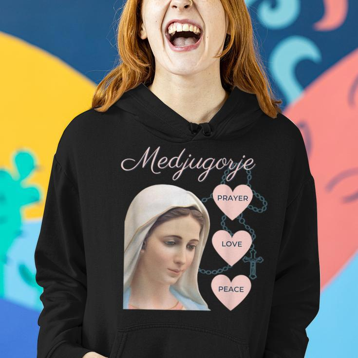 Medjugorje Rosary Prayer Love Peace Blessed Mother Of Jesus Women Hoodie Gifts for Her