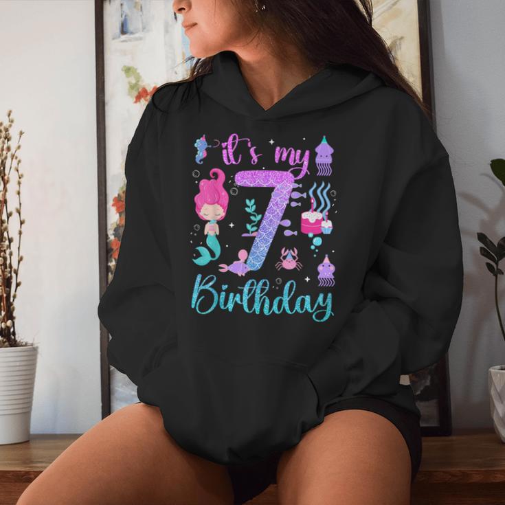 Mermaid Birthday Girls 7 Years Old Its My 7Th Bday Mermaid Women Hoodie Gifts for Her