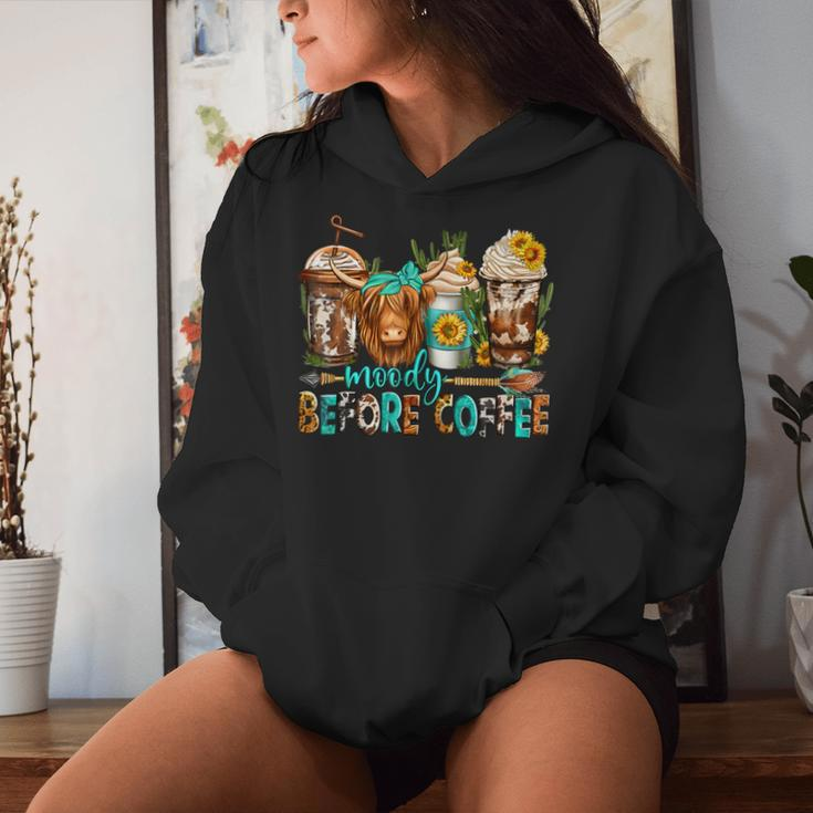 Moody Before Coffee Western Longhaired Cow Highland Cow Women Hoodie Gifts for Her