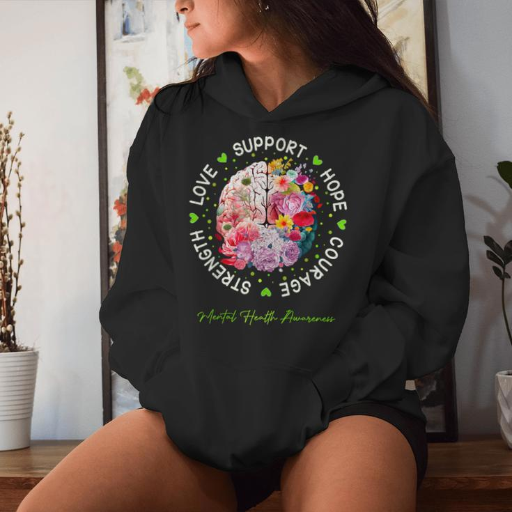 Motivational Support Floral Brain Mental Health Awareness Women Hoodie Gifts for Her