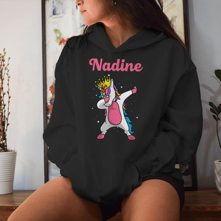 Nadine Name Personalized Birthday Dabbing Unicorn Queen Women Hoodie Gifts for Her