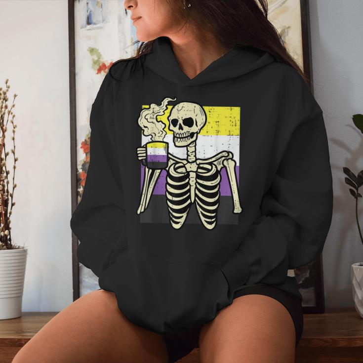 Nonbinary Skeleton Coffee Fun Enby Pride Flag Lgbt Men Women Hoodie Gifts for Her