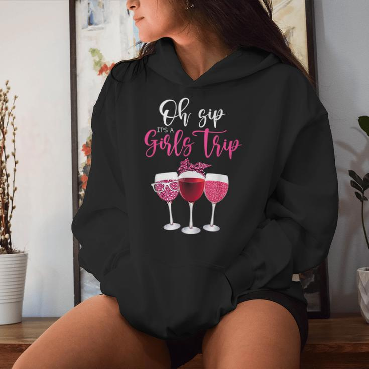Oh Sip It's A Girls Trip Leopard Print Wine Glasses Women Hoodie Gifts for Her