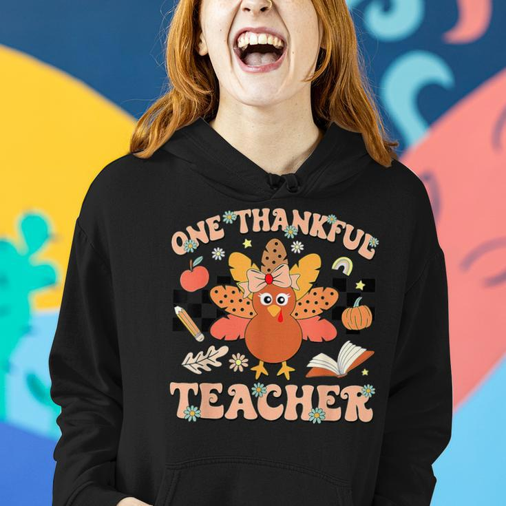 One Thankful Teacher Thanksgiving Retro Groovy Fall Teachers Women Hoodie Gifts for Her