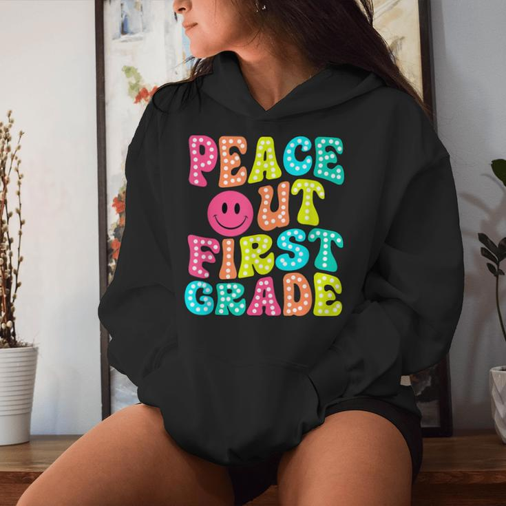 Peace Out First Grade Graduation Last Day Of School Groovy Women Hoodie Gifts for Her