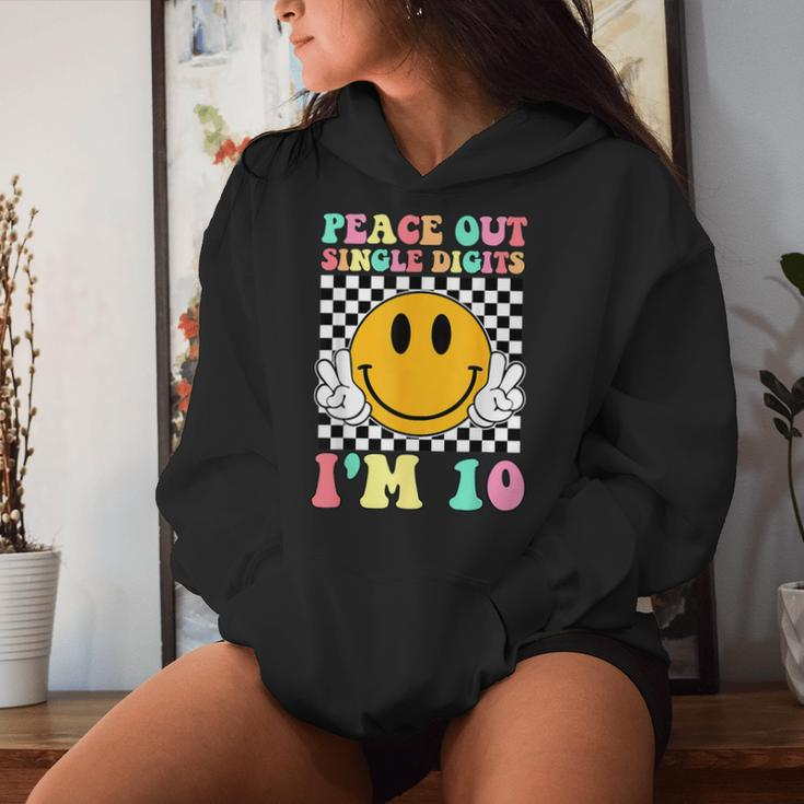 Peace Out Single Digits I'm 10 Smile Face Birthday Girls Women Hoodie Gifts for Her