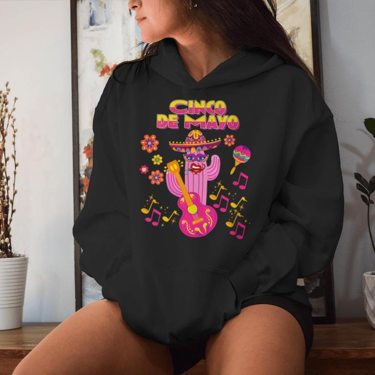 Pink Mexican Cactus With Guitar Dance In Cinco Mayo Party Women Hoodie Gifts for Her