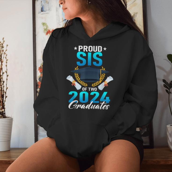 Proud Sister Of Two 2024 Graduates Twin Family Graduation Women Hoodie Gifts for Her