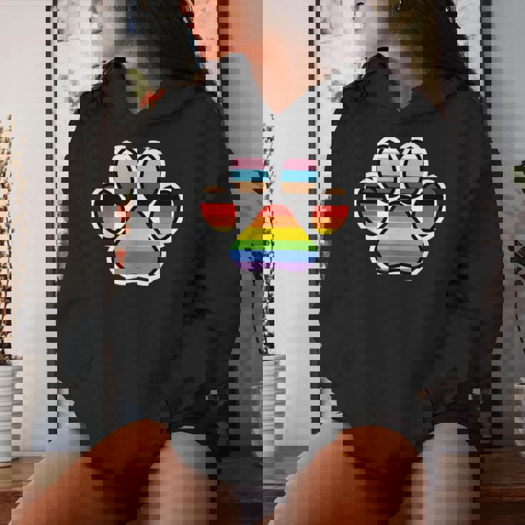 Rainbow Dog Paw Print Lgbtq Progressive Pride Flag Inclusive Women Hoodie Gifts for Her
