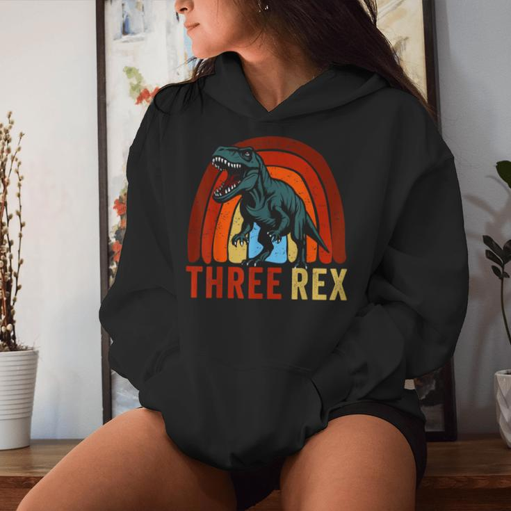 Rainbow Three Rex Retro Vintage Dinausor 3 Year Old Trex Women Hoodie Gifts for Her