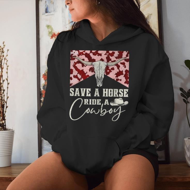 Retro Bull Skull Western Country Save A Horse Ride A Cowboy Women Hoodie Gifts for Her