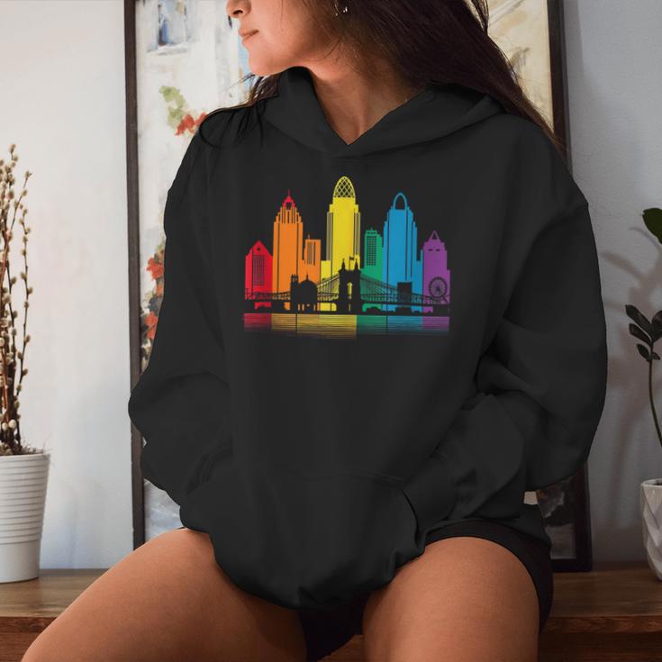 Retro Cincinnati Skyline Rainbow Lgbt Lesbian Gay Pride Women Hoodie Gifts for Her