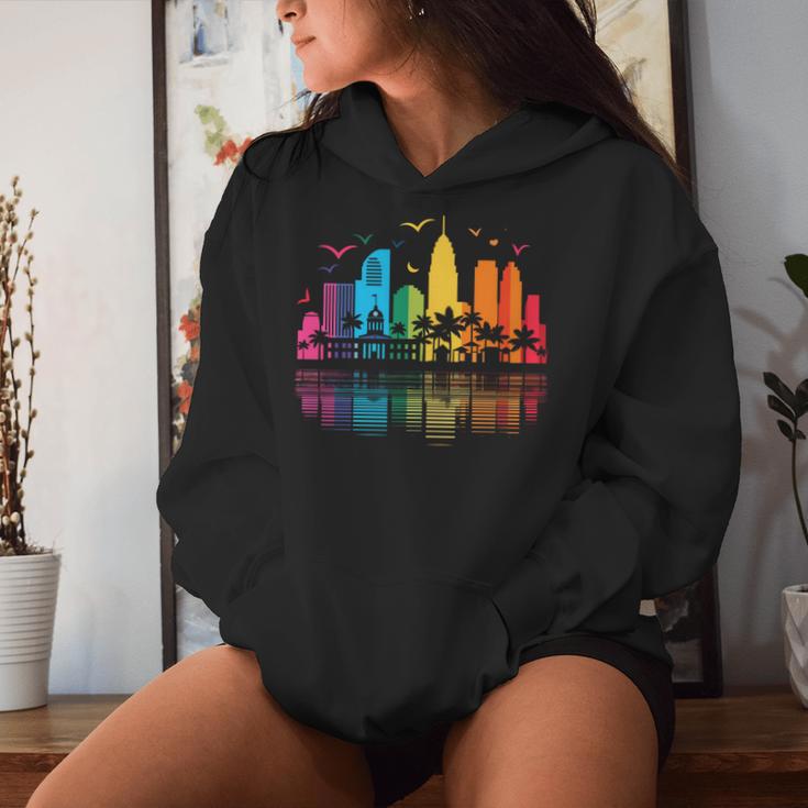 Retro Fort Lauderdale Skyline Rainbow Lgbt Lesbian Gay Pride Women Hoodie Gifts for Her