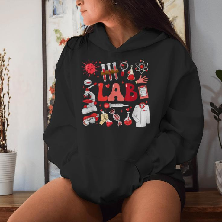 Retro Groovy Valentines Lab Tech Medical Laboratory Science Women Hoodie Gifts for Her