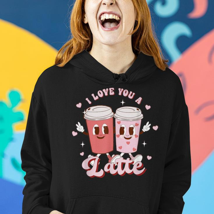 Retro Groovy Valentines I Love You A Latte Coffee Lover Women Hoodie Gifts for Her