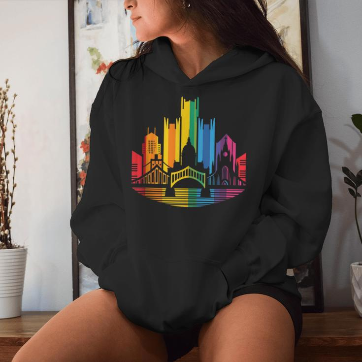 Retro Pittsburgh Skyline Rainbow Lgbt Lesbian Gay Pride Women Hoodie Gifts for Her