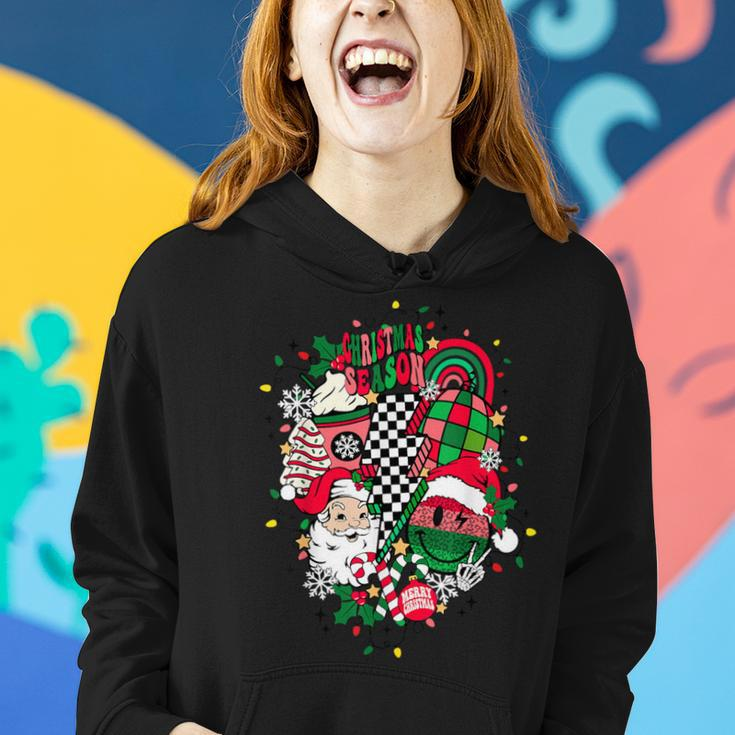 Retro Vintage Groovy Merry Christmas With Santa Claus Women Hoodie Gifts for Her