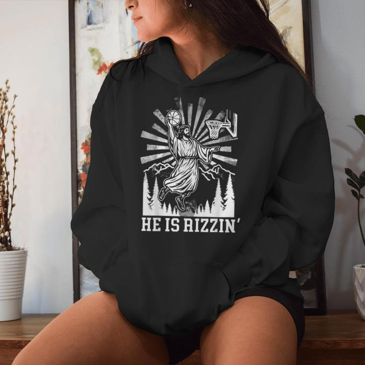 He Is Rizzin Jesus Basketball Christian Religious Women Hoodie Gifts for Her