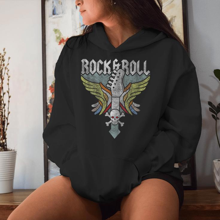 Rock Guitar Music Lover Vintage Guitarist Band Wings Skull Women Hoodie Gifts for Her