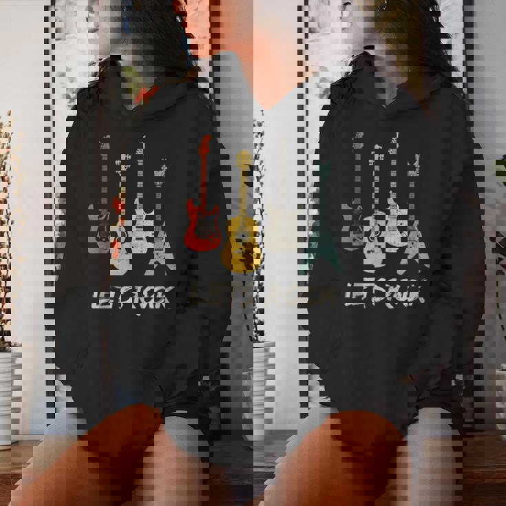 Lets Rock Rock N Roll Guitar Retro Sin Mangas Sudadera con capucha para mujer Regalos para ella
