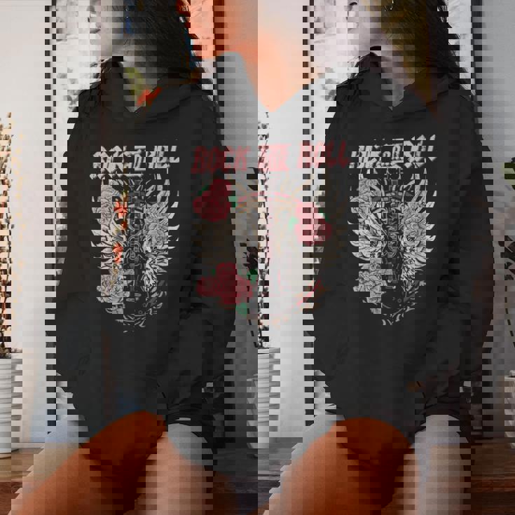 Rock And Roll Guitarraintage Rock Música Cuello Sudadera con capucha para mujer Regalos para ella