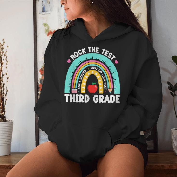 Rock The Test Day 3Rd Grade Teacher Third Grade Testing Day Women Hoodie Gifts for Her