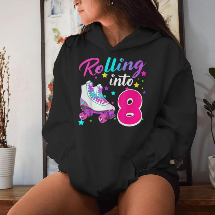 Rollin' Into 8 Roller Skating Rink 8Th Birthday Party Girls Women Hoodie Gifts for Her