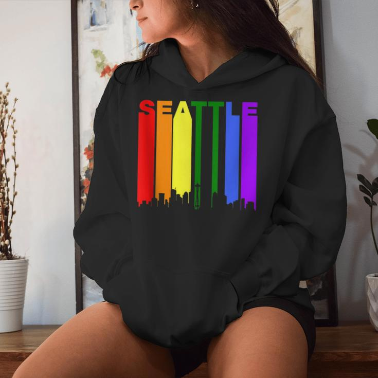 Seattle Washington Lgbtq Gay Pride Rainbow Skyline Women Hoodie Gifts for Her