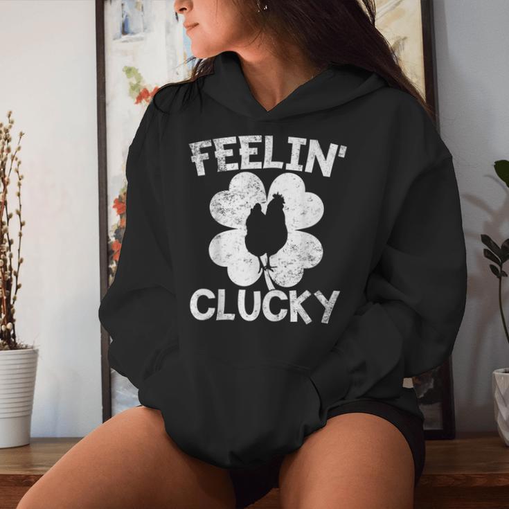 Shamrock Leaf Feelin' Clucky Chicken Lucky St Patrick's Day Women Hoodie Gifts for Her