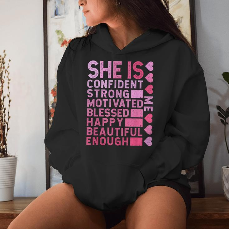 She Is Confident Strong Motivated Happy Beautiful Me Women Hoodie Gifts for Her