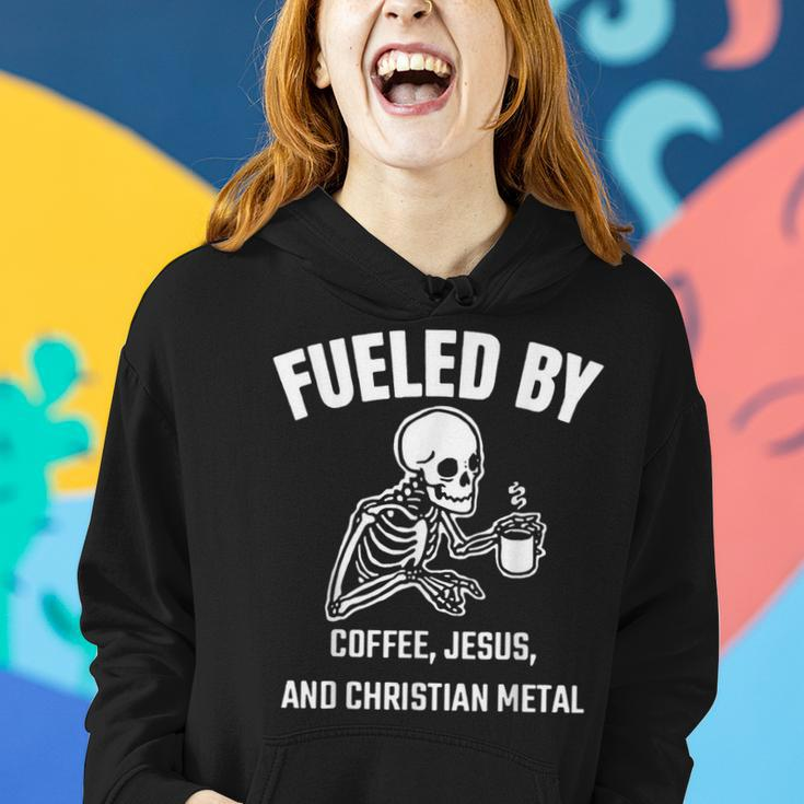 Skeleton Fueled By Coffee Jesus And Christian Metal Women Hoodie Gifts for Her