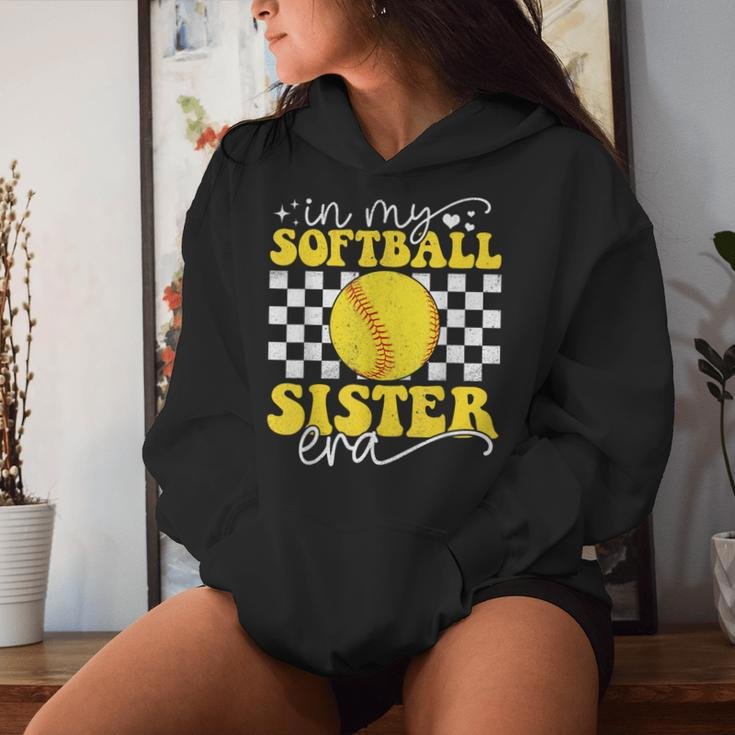 In My Softball Sister Era Groovy Retro Proud Softball Sister Women Hoodie Gifts for Her