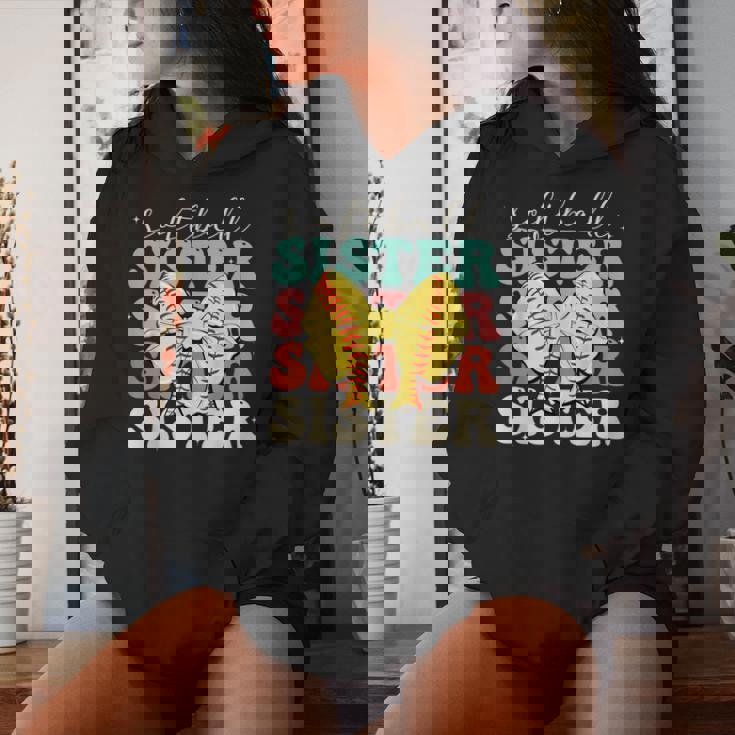 Softball Sister Vintage Sport Lover Sister Mothers Da Women Hoodie Gifts for Her