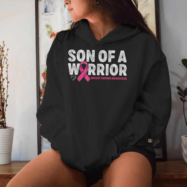 Son Of A Warrior Breast Cancer Awareness Pink Ribbon Mom Women Hoodie Gifts for Her