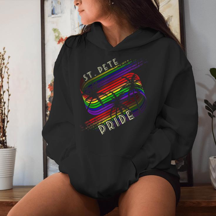 St Pete Pride Gay Pride Lgbtq Rainbow Palm Trees Women Hoodie Gifts for Her