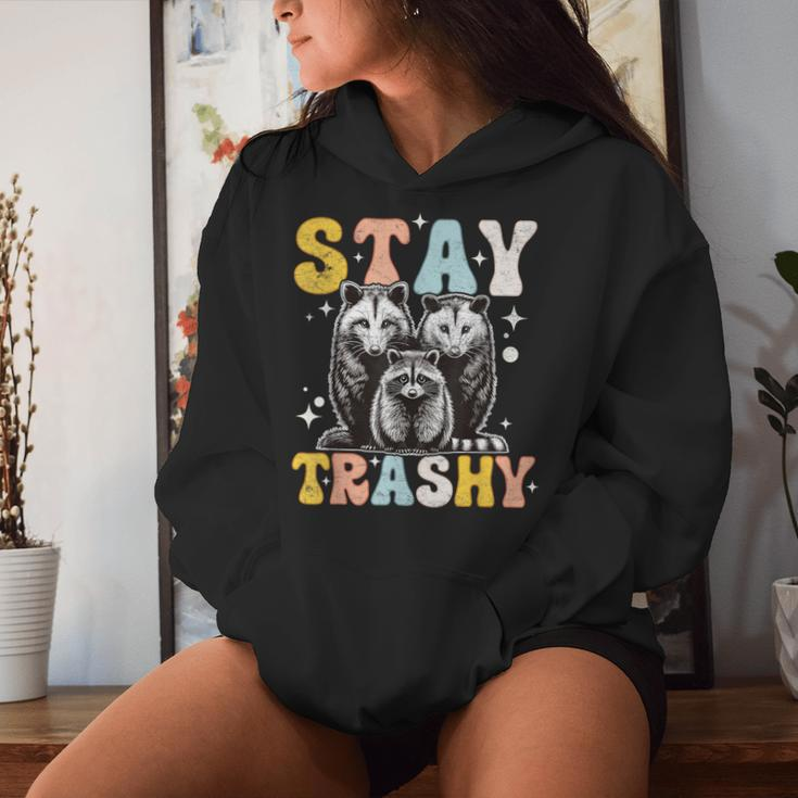 Stay Trashy Raccoon Possum Skunk Groovy Meme Women Hoodie Gifts for Her
