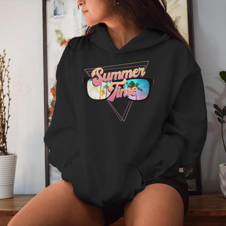 Summer Time Retro 80S Palm Trees Beach Scene In Sunglasses Women Hoodie Gifts for Her