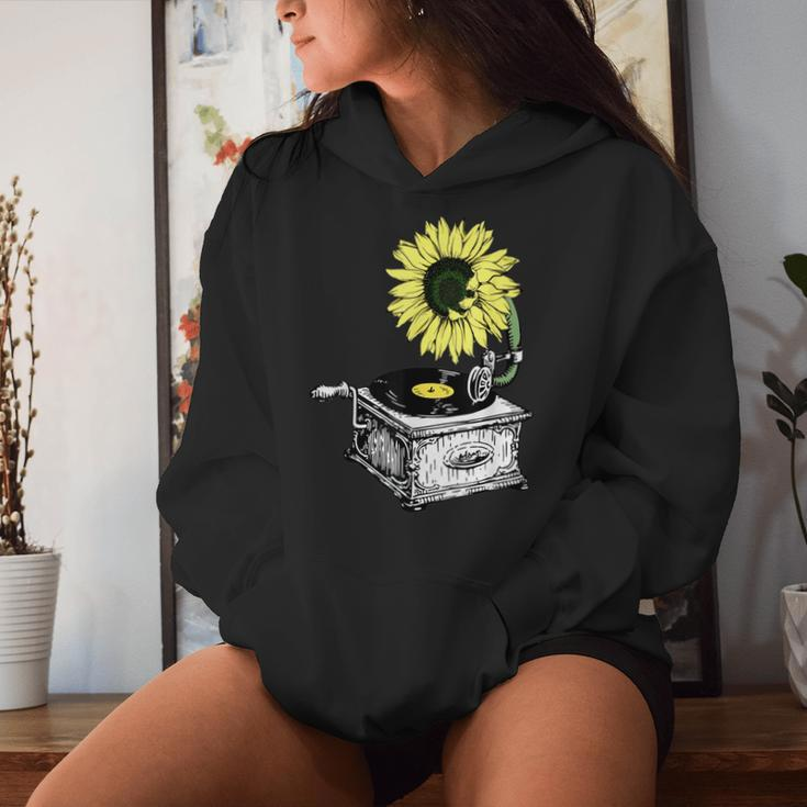 Sunflower Retro Vintage Classic Vinyl Record Player Women Hoodie Gifts for Her